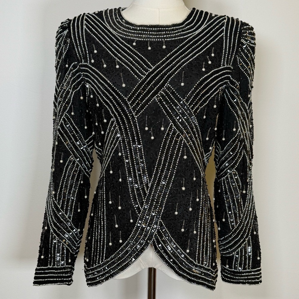 Vintage 1980’s Laurence Kazar New York Beaded Sequin Silk Top Womens Size Small